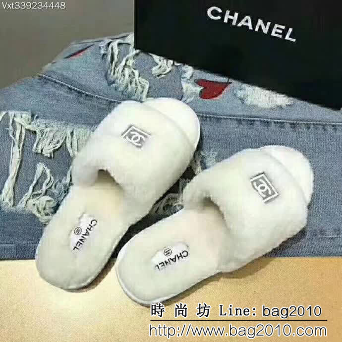 CHANEL香奈兒 2018 法國專櫃正品最新款 羊皮毛一體室內拖鞋 QZS1842